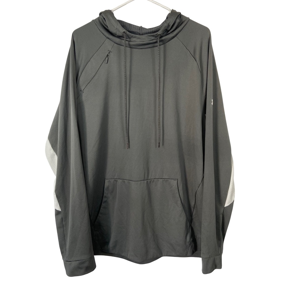 Under Armour ColdGear Hoodie Mens XL Gray White Loose‎ Fit Pullover Sweatshirt